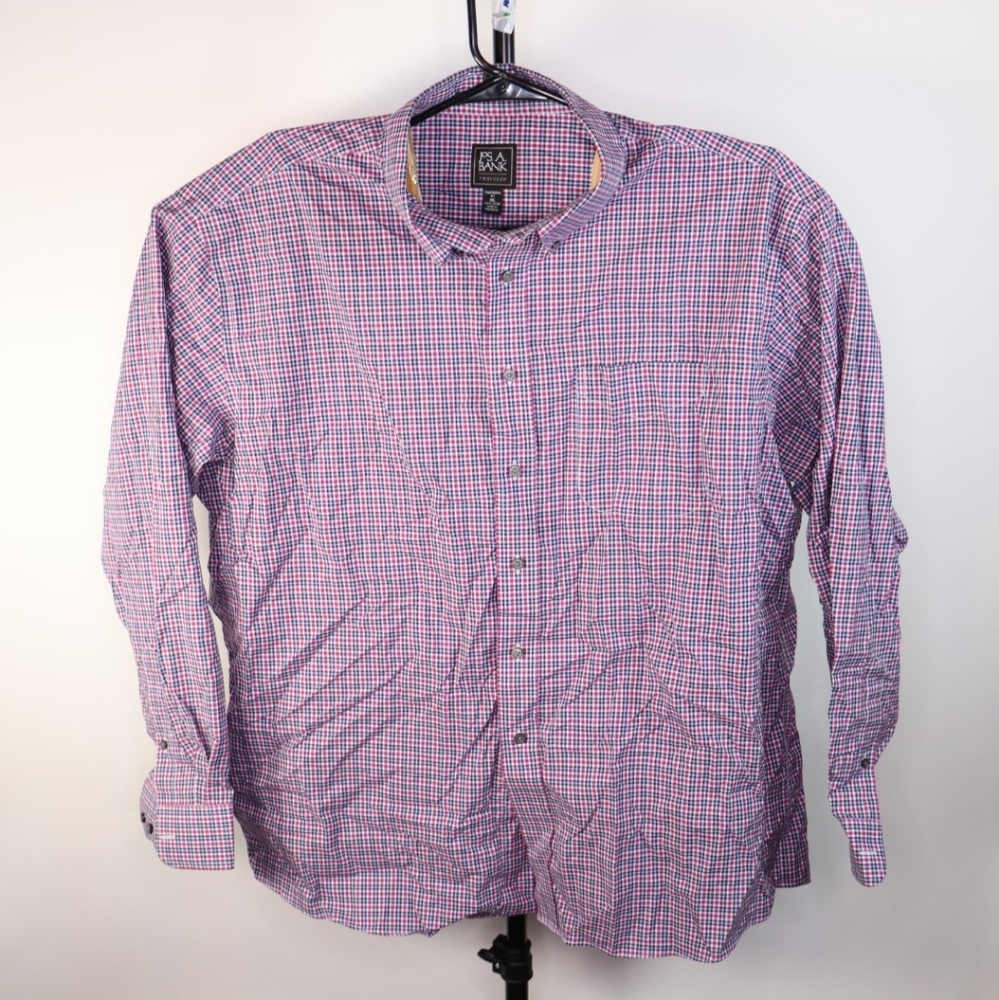 Jos. A. Bank Red Multicolor Button Down Dress Shirt Long Sleeve Mens Size 2XL